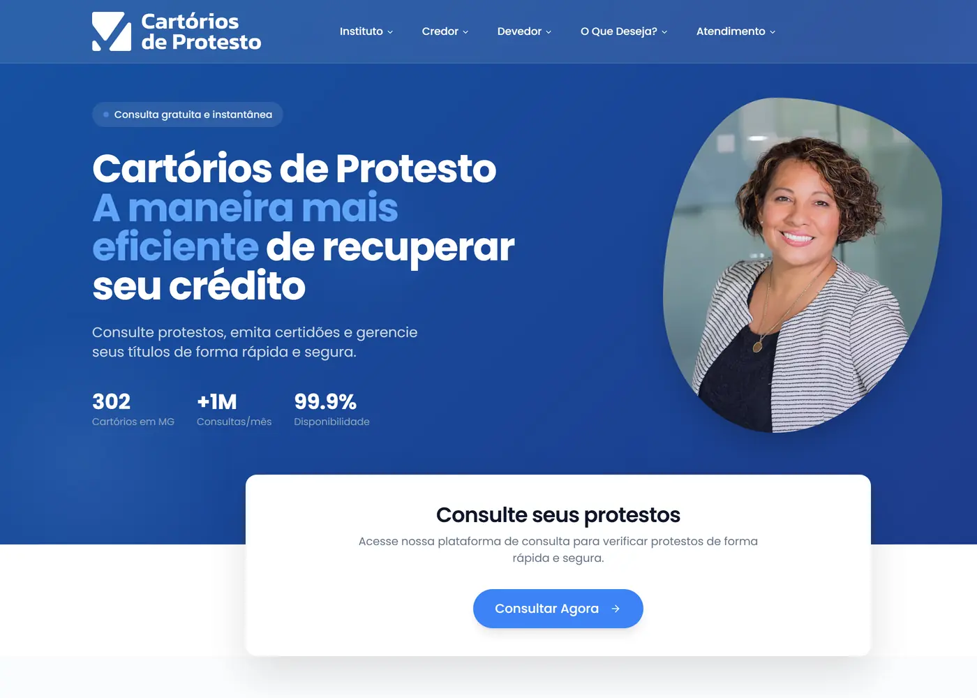 Portal dos Cartórios de Protesto de Minas Gerais na tela inicial