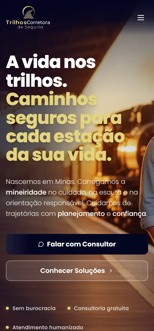 Site da Trilhos Corretora em tela de celular