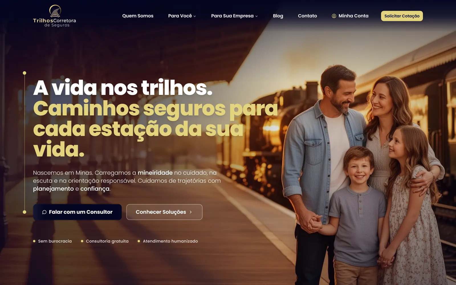 Site da Trilhos Corretora de Seguros em tela de computador